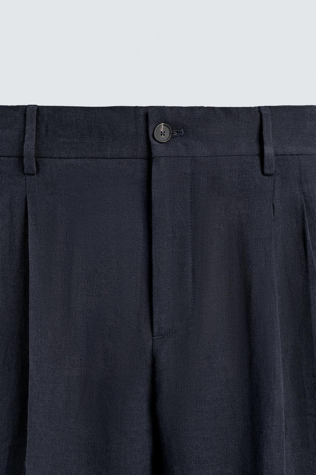 БРЮКИ ИЗ ЛЬНА И ХЛОПКА С ЗАЩИПАМИ