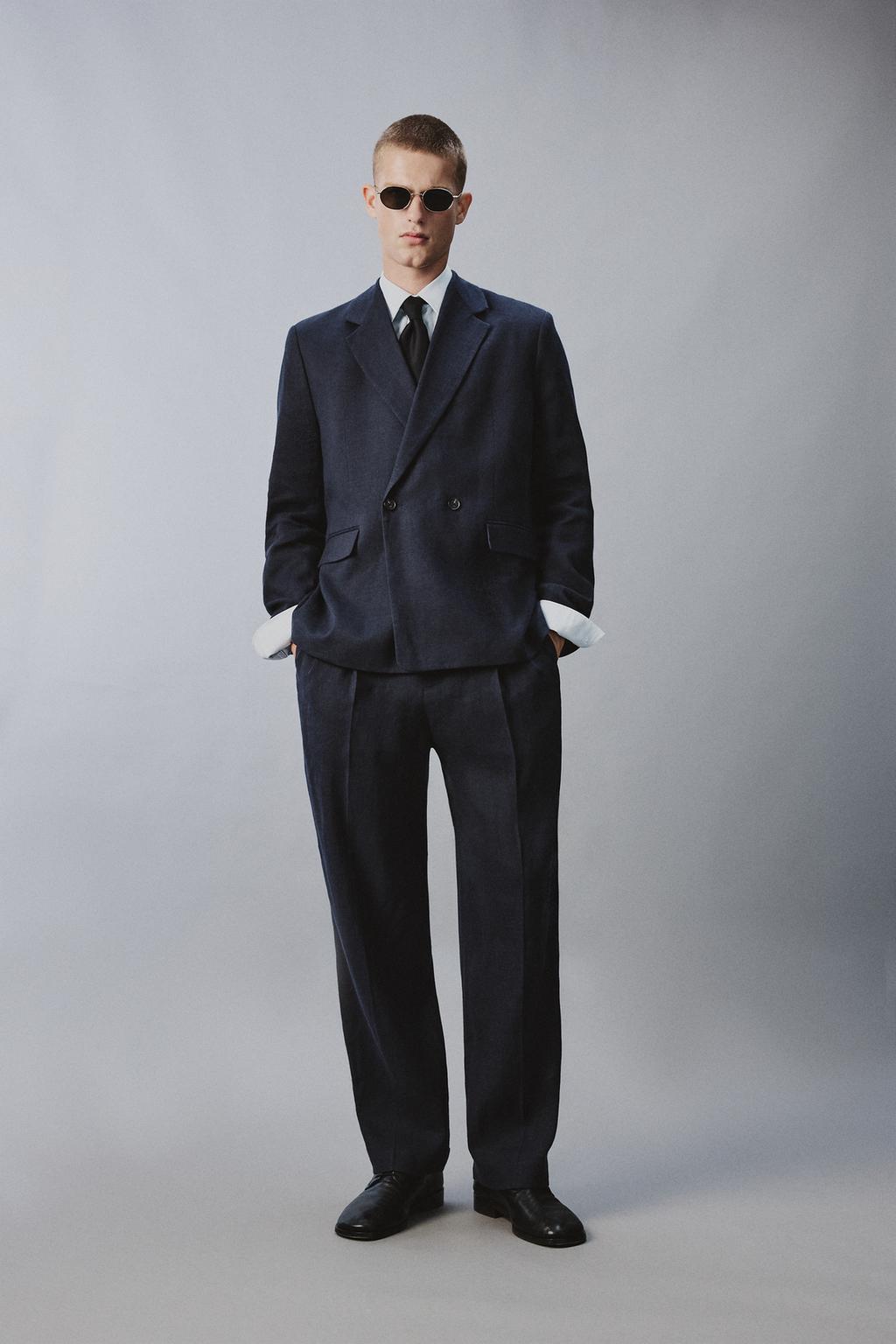 БРЮКИ ИЗ ЛЬНА И ХЛОПКА С ЗАЩИПАМИ