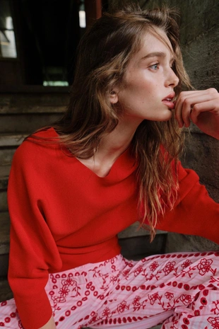 Bright red | 2756/042/632 - Zara Джемпер с рукавами «воздушный шар»