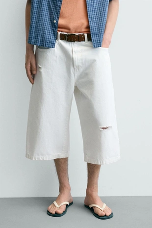 Джортс из денима Relaxed Fit с разрезами- Заказать в России