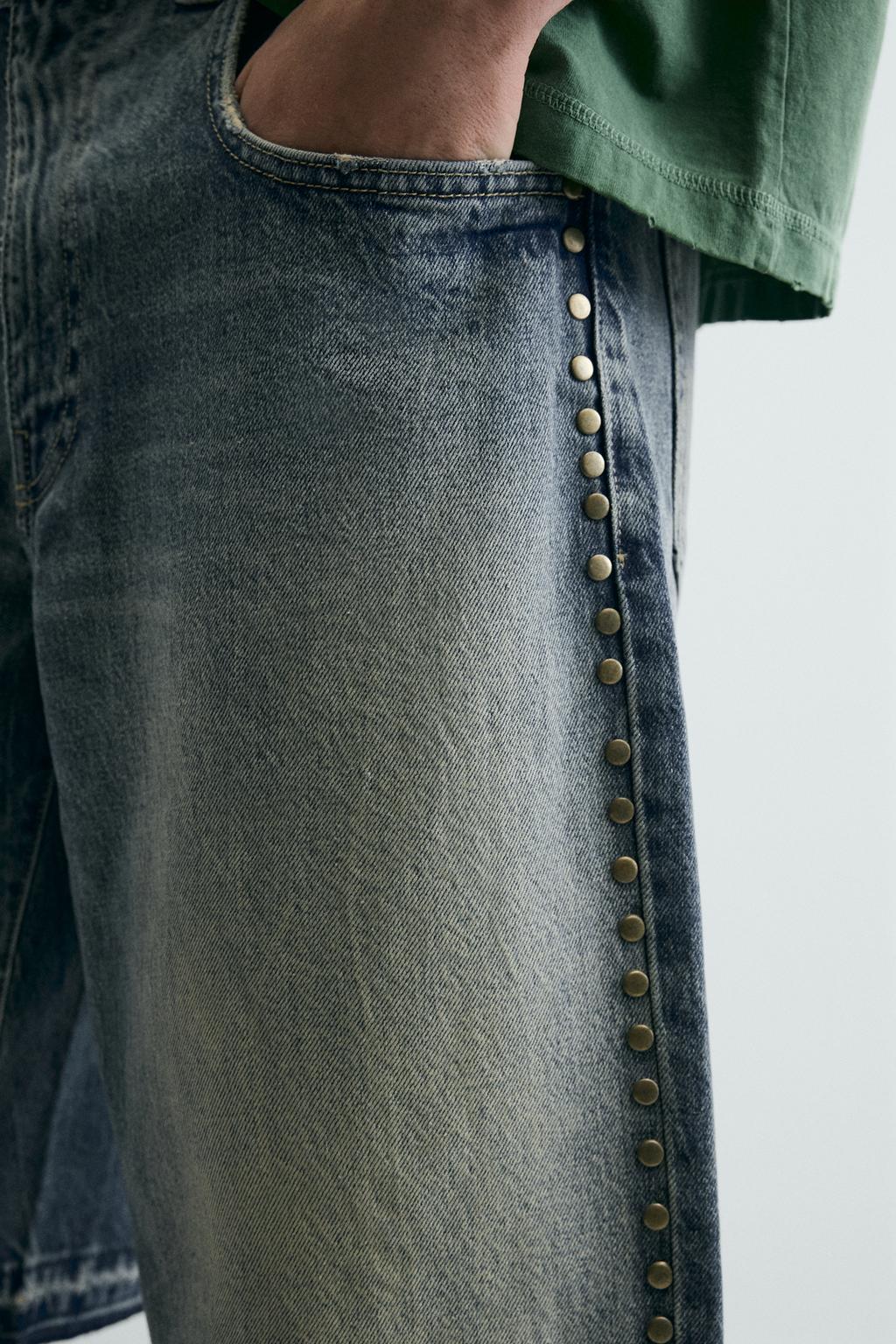 ДЖИНСОВЫЕ ШОРТЫ BAGGY FIT С МЕТАЛЛИЧЕСКИМИ ЗАКЛЕПКАМИ