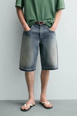 Джинсовые шорты Baggy Fit с металлическими заклепками- Заказать в России