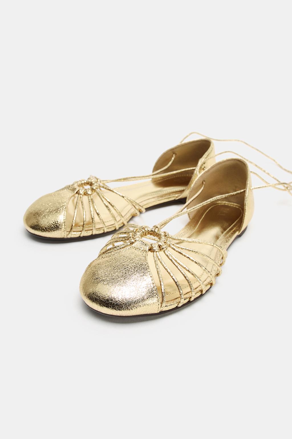 САНДАЛИИ НА ШНУРОВКЕ С МЕТАЛЛИЧЕСКИМ БЛЕСКОМ