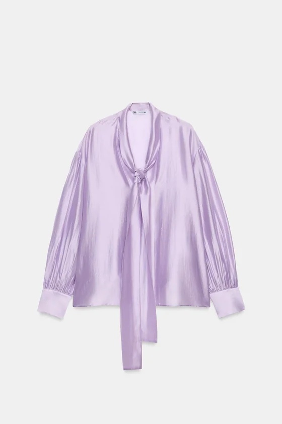 АТЛАСНАЯ РУБАШКА С ЗАВЯЗКАМИ — коллекция Zara «ZW»