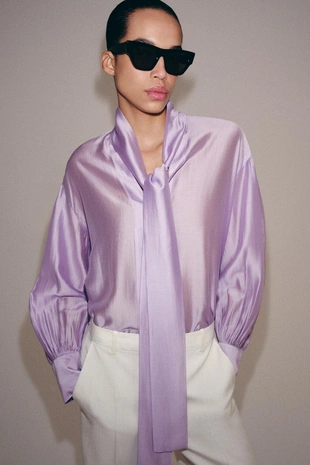 Атласная рубашка с завязками — Zw Collection- Заказать в России