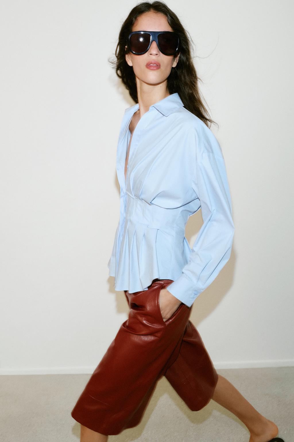 РУБАШКА ИЗ ПОПЛИНА СО СКЛАДКАМИ