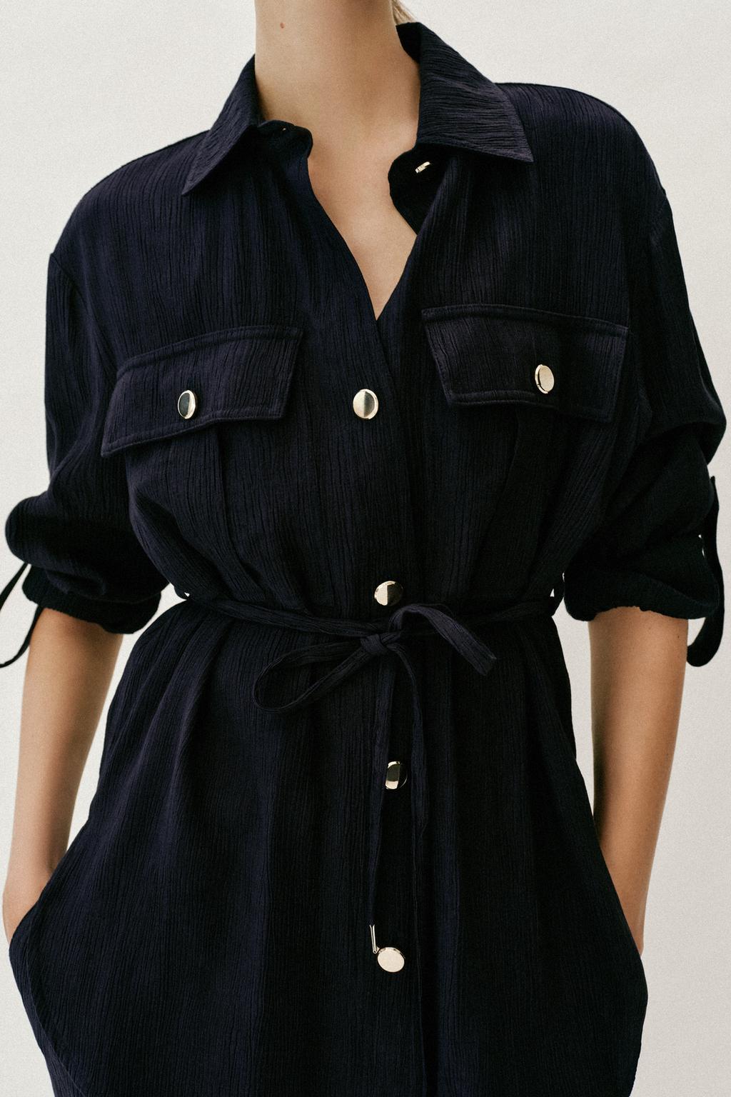 РУБАШКА-САФАРИ С ЭФФЕКТОМ ЖАТОЙ ТКАНИ И ПОЯСОМ