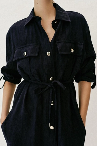 Рубашка-сафари с эффектом жатой ткани и поясом- Заказать в России