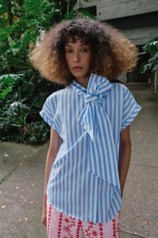 Рубашка с завязками в полоску- Заказать в России