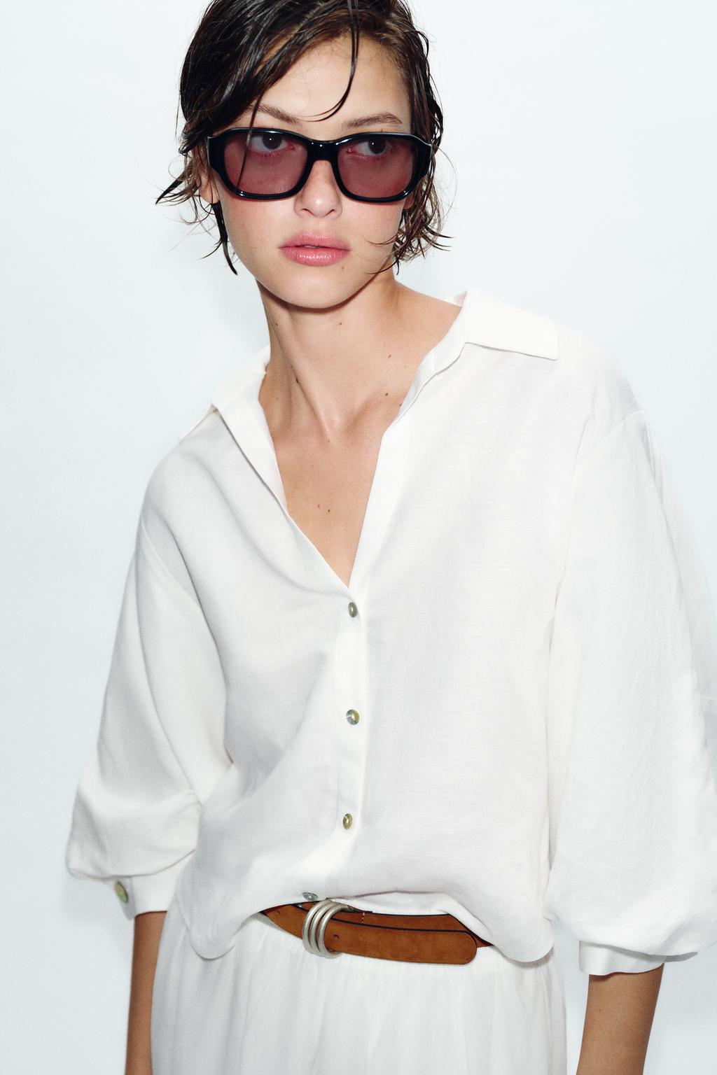 РУБАШКА ИЗ СМЕСОВОГО ЛЬНА С ОБЪЕМНЫМИ РУКАВАМИ