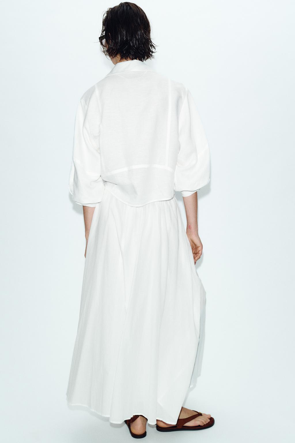 РУБАШКА ИЗ СМЕСОВОГО ЛЬНА С ОБЪЕМНЫМИ РУКАВАМИ