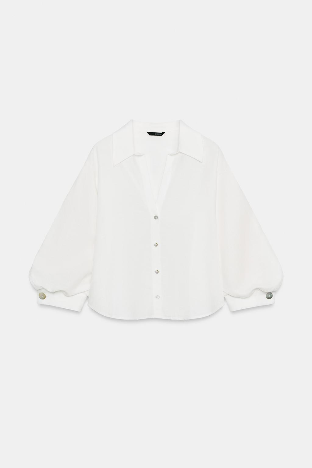 РУБАШКА ИЗ СМЕСОВОГО ЛЬНА С ОБЪЕМНЫМИ РУКАВАМИ