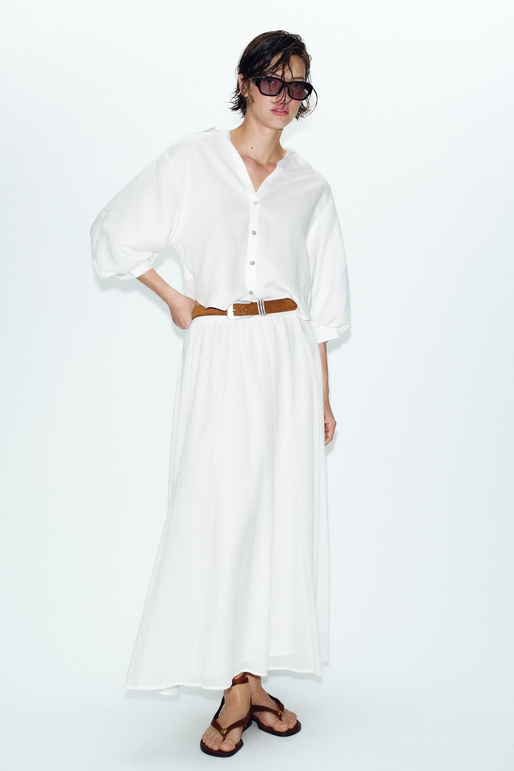 РУБАШКА ИЗ СМЕСОВОГО ЛЬНА С ОБЪЕМНЫМИ РУКАВАМИ