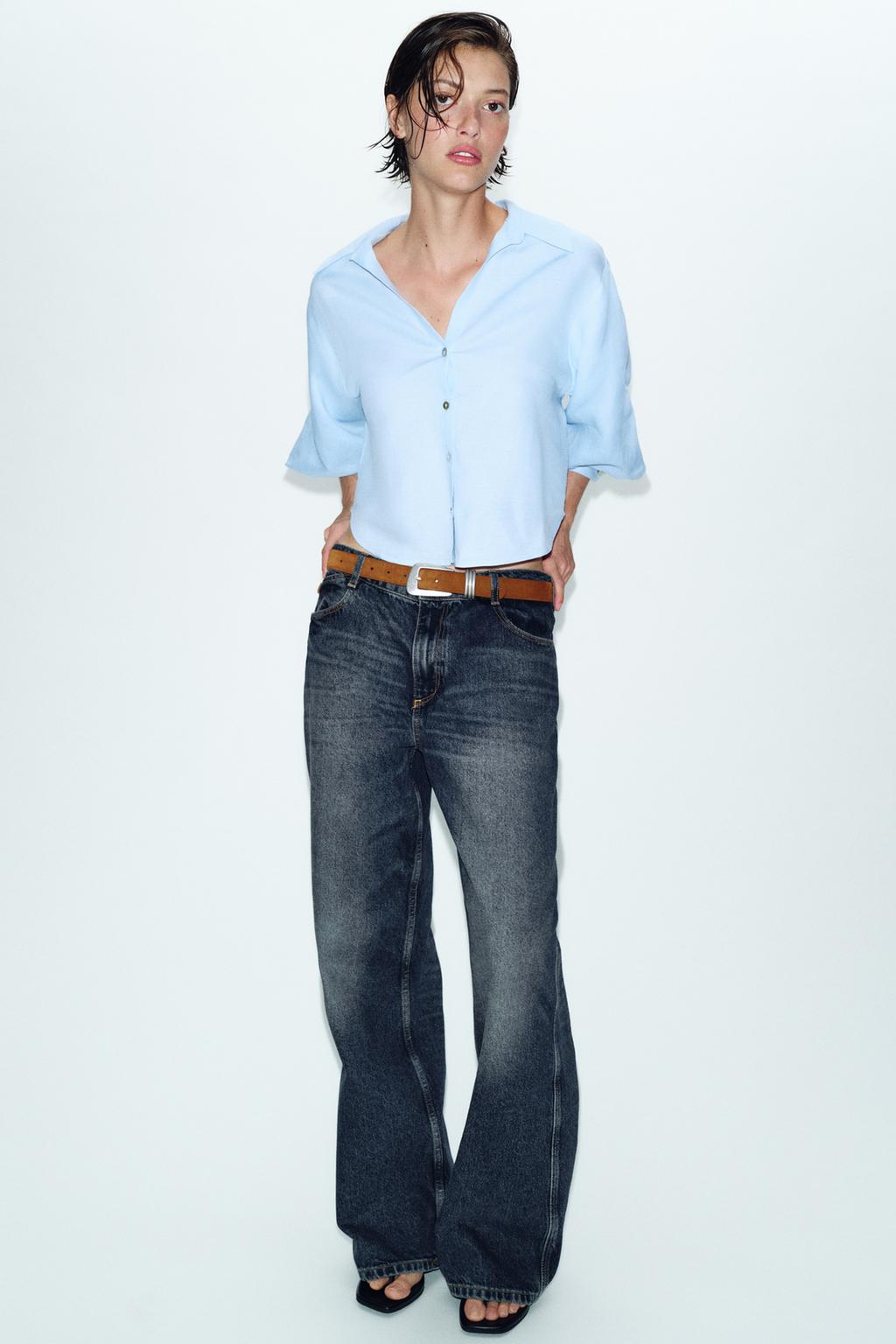 РУБАШКА ИЗ СМЕСОВОГО ЛЬНА С ОБЪЕМНЫМИ РУКАВАМИ