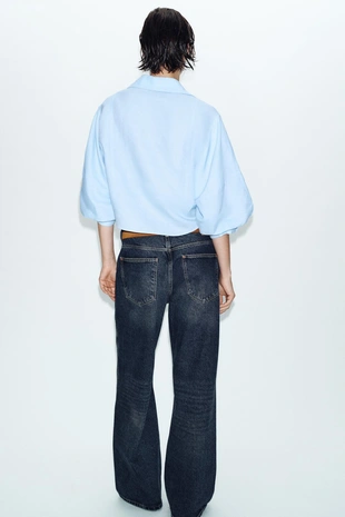 Рубашка из смесового льна с объемными рукавами- Заказать в России