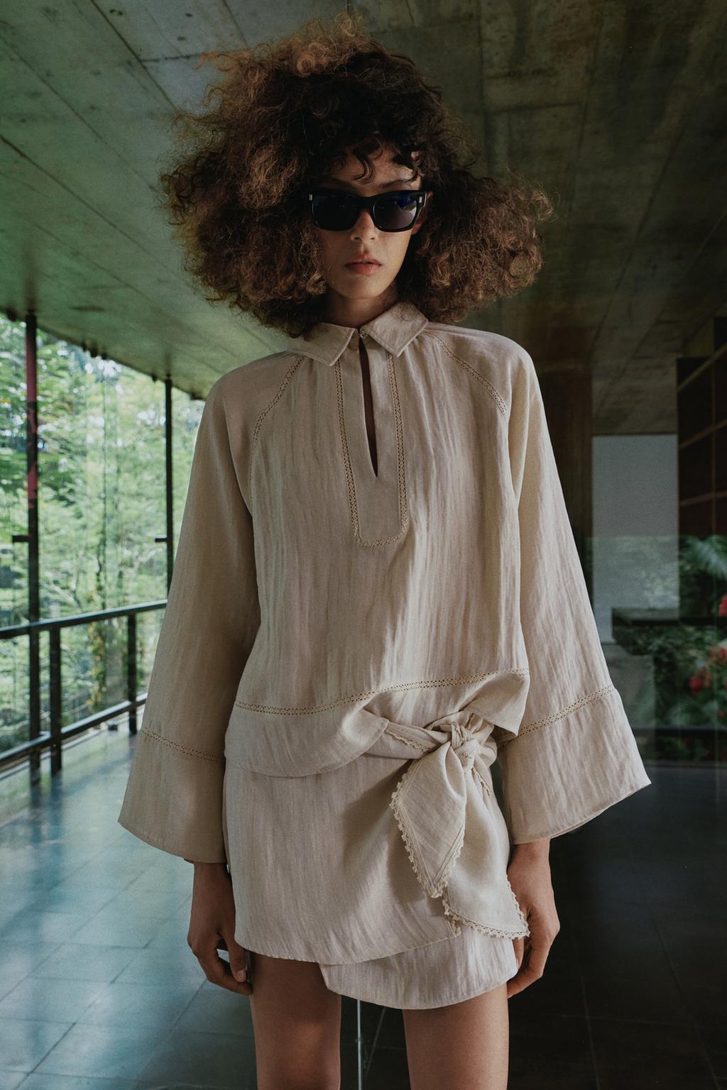 БЛУЗА ИЗ НАТУРАЛЬНОЙ ТКАНИ С КРУЖЕВОМ