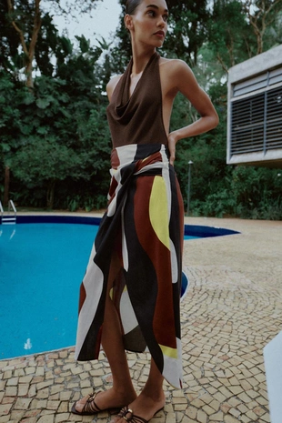 Юбка миди с запахом и принтом- Заказать в России