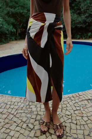 Юбка миди с запахом и принтом- Заказать в России