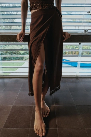 Юбка-парео миди с бахромой- Заказать в России