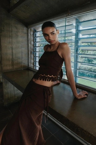 Юбка-парео миди с бахромой- Заказать в России