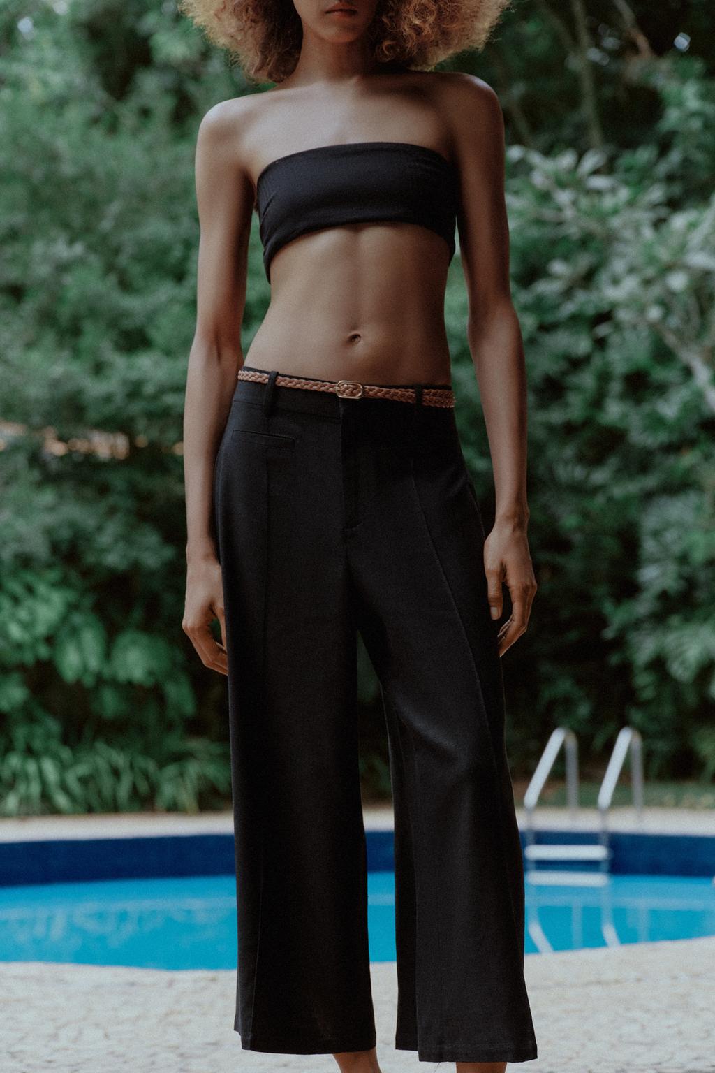 БРЮКИ-КЮЛОТЫ ИЗ СМЕСОВОГО ЛЬНА С ПЛЕТЕНЫМ ПОЯСОМ