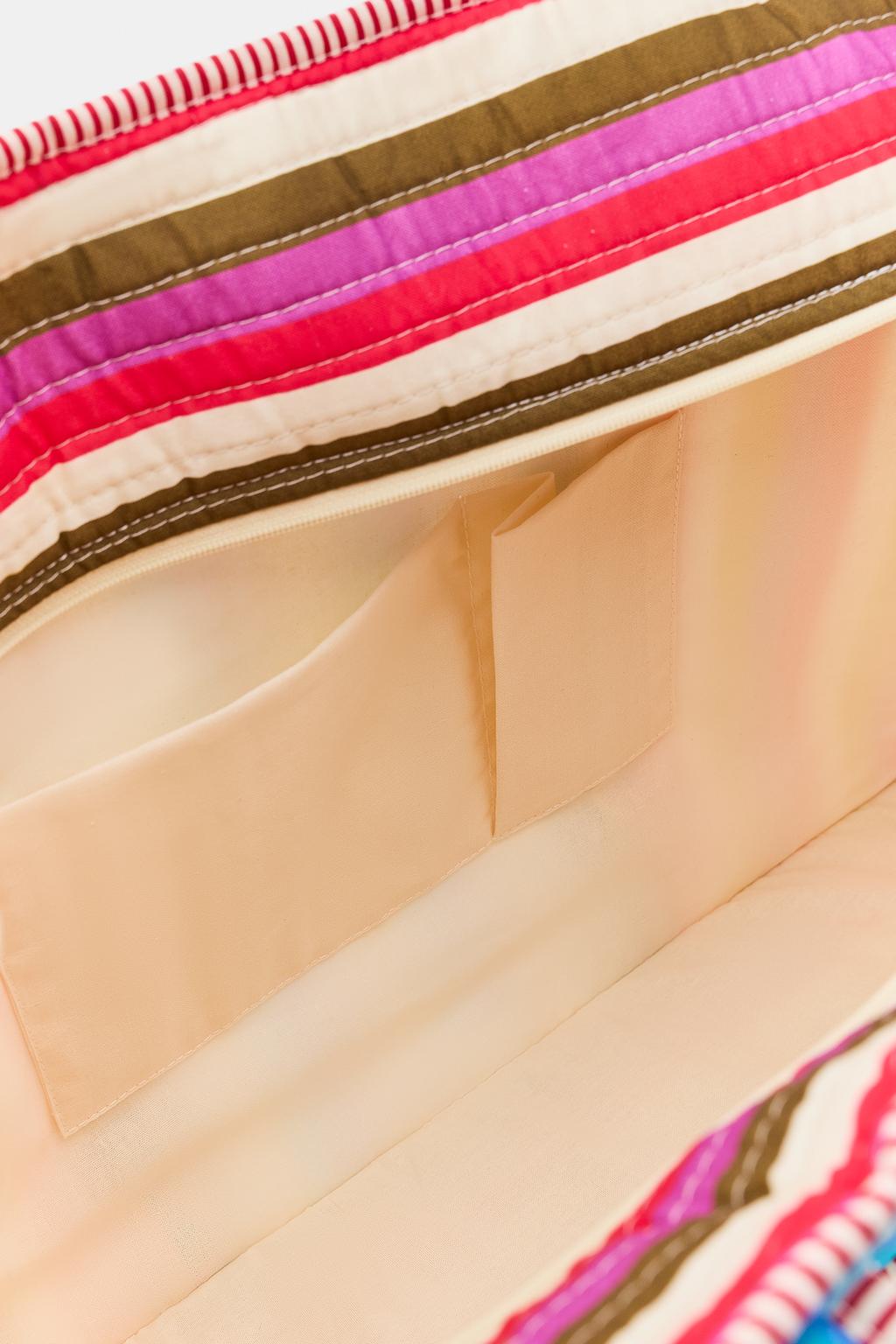 СТЕГАНАЯ СУМКА В ПОЛОСКУ С ЦВЕТАМИ