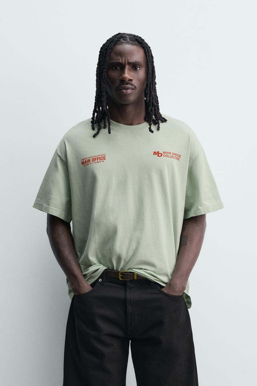 ФУТБОЛКА ИЗ ТКАНИ С ЭФФЕКТОМ ПОТЕРТОСТИ С НАДПИСЬЮ