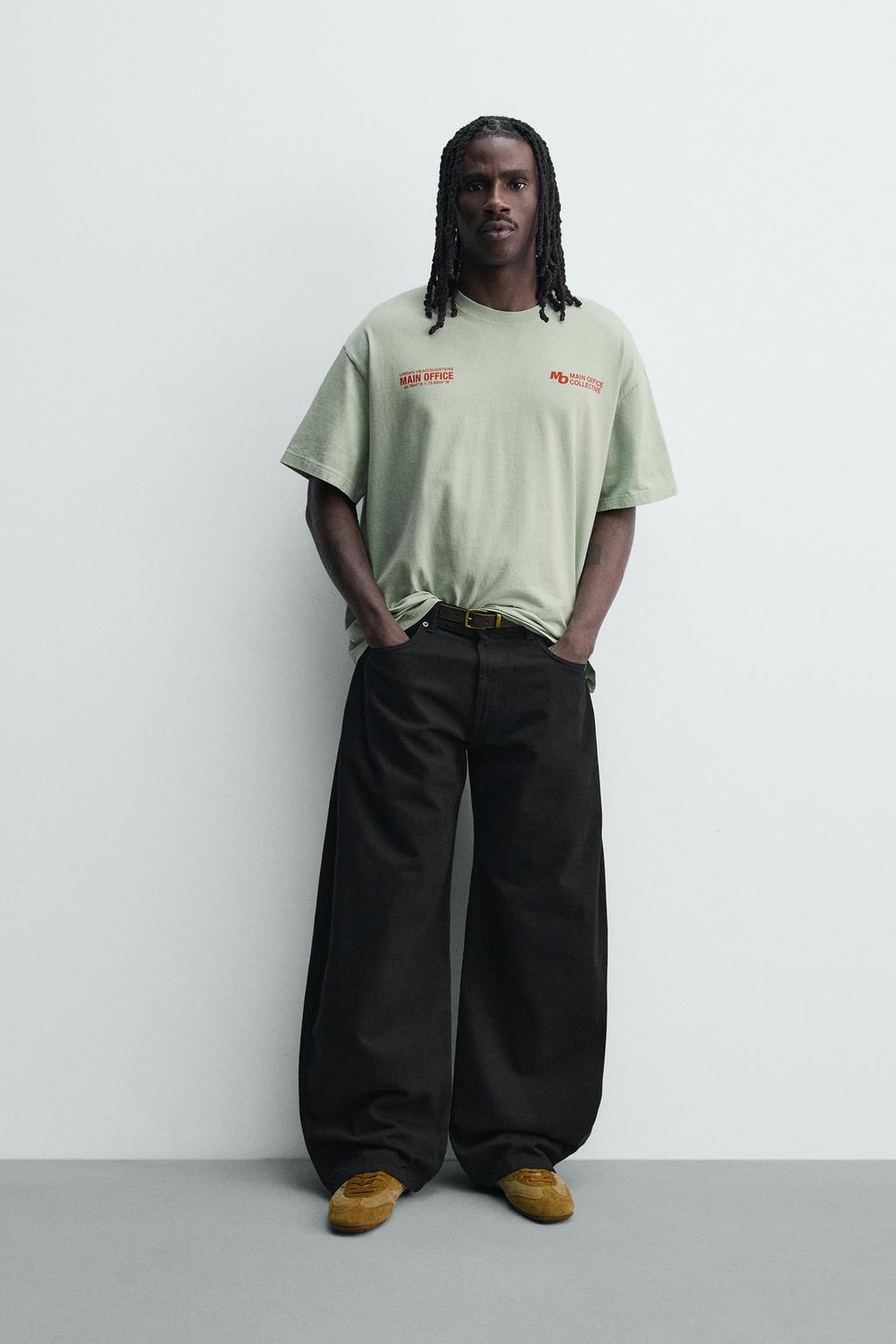 ФУТБОЛКА ИЗ ТКАНИ С ЭФФЕКТОМ ПОТЕРТОСТИ С НАДПИСЬЮ