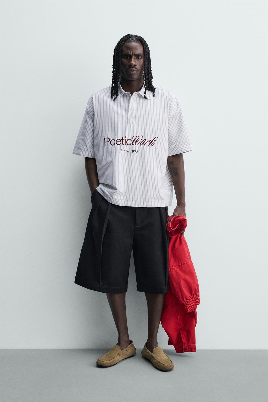 РУБАШКА ПОЛО СВОБОДНОГО КРОЯ С НАДПИСЬЮ