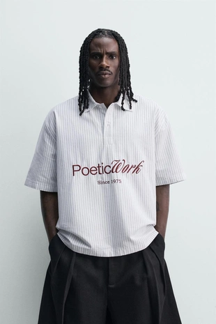 Рубашка поло свободного кроя с надписью- Заказать в России