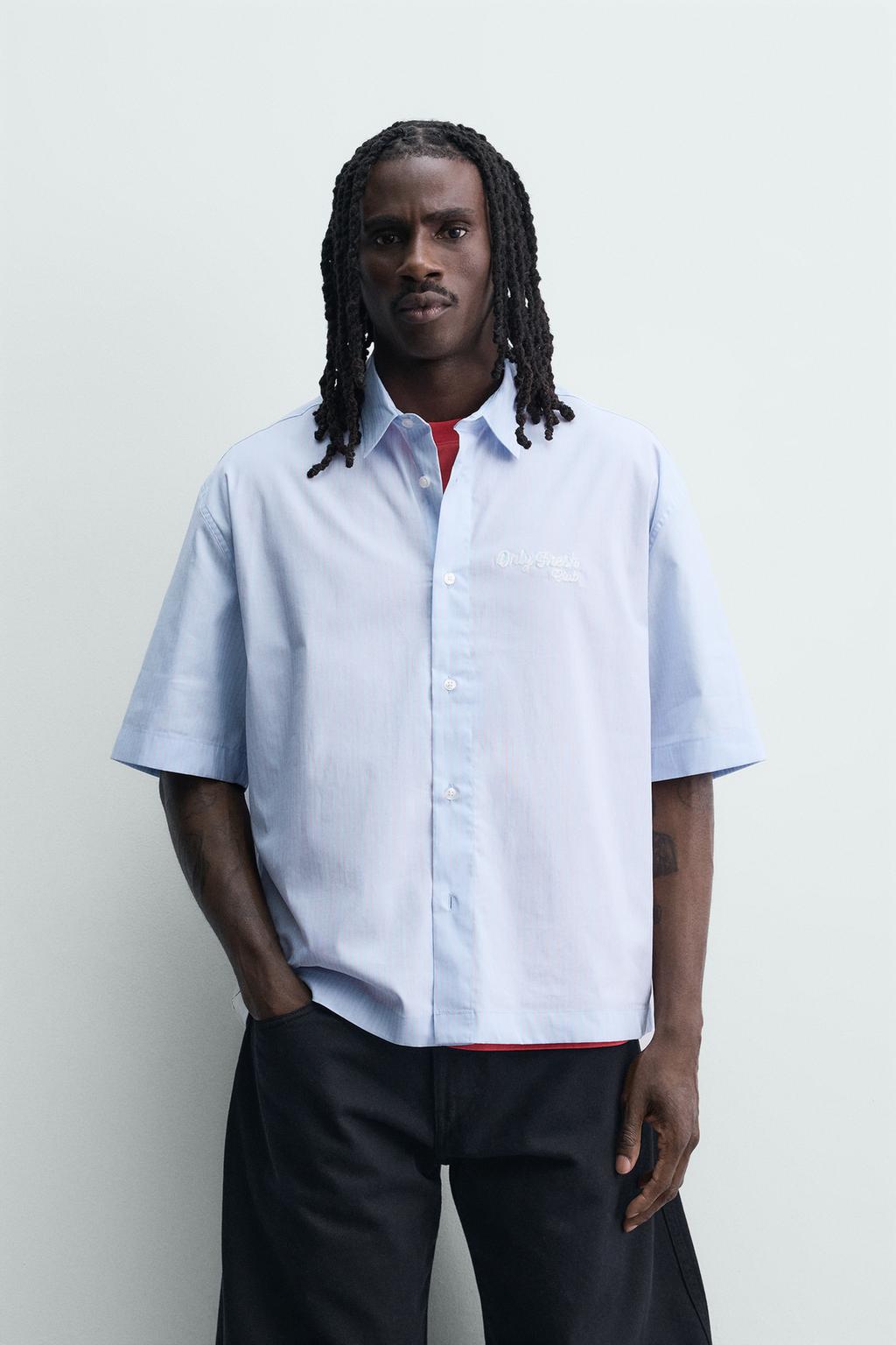 РУБАШКА В ПОЛОСКУ С КОМБИНИРОВАННЫМ ПРИНТОМ