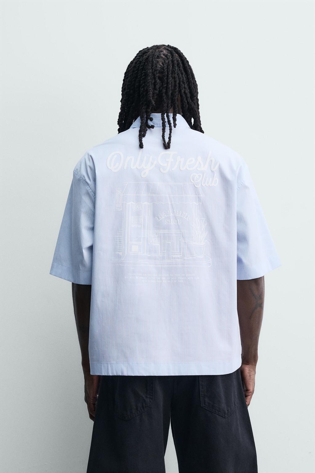 РУБАШКА В ПОЛОСКУ С КОМБИНИРОВАННЫМ ПРИНТОМ