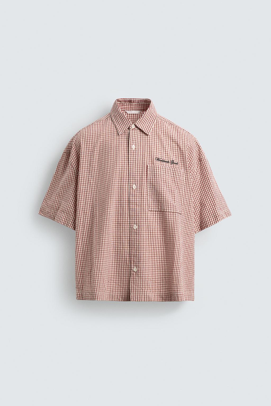 РУБАШКА BOXY FIT В КЛЕТКУ С ВЫШИВКОЙ