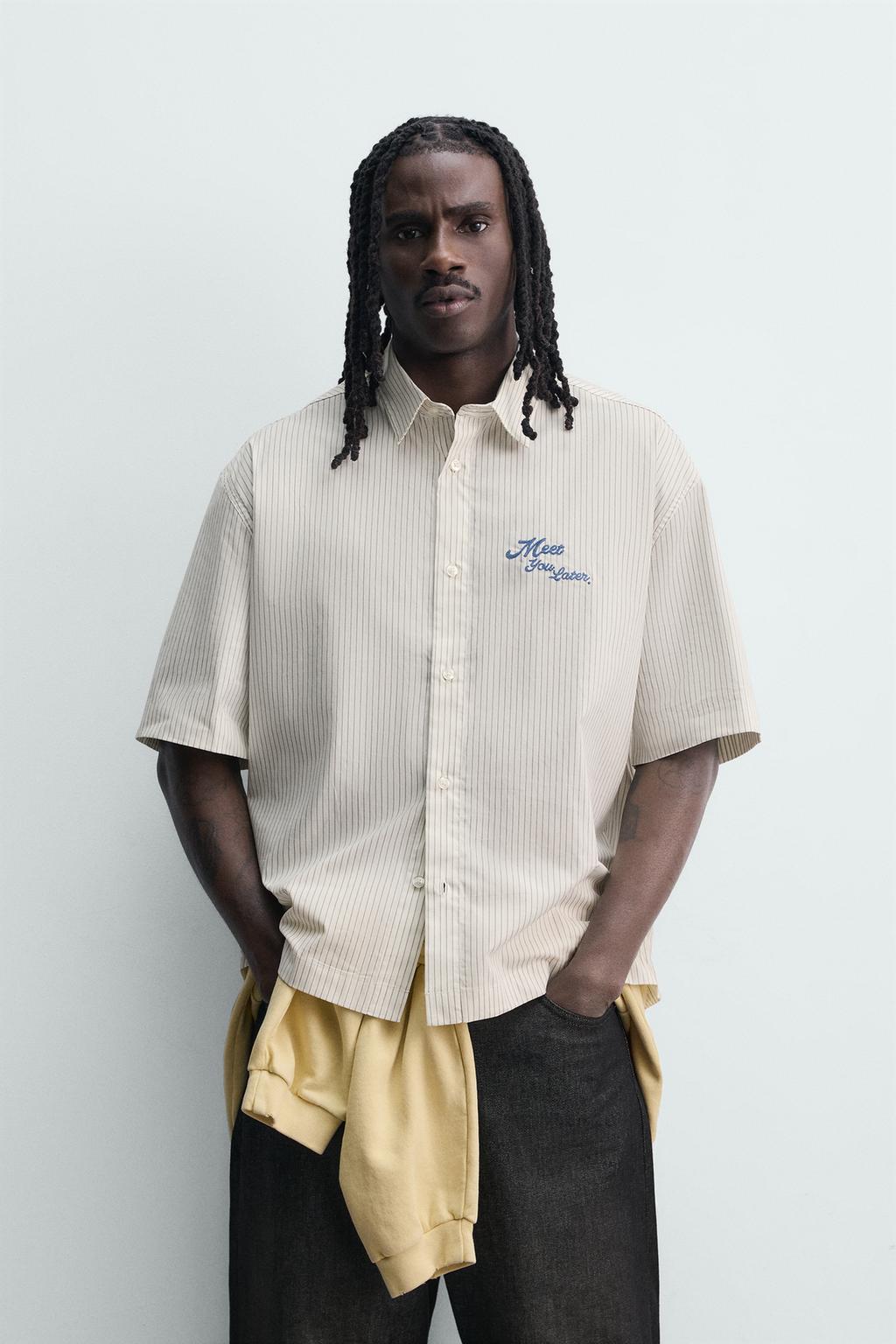 РУБАШКА В ПОЛОСКУ С КОМБИНИРОВАННЫМ ПРИНТОМ