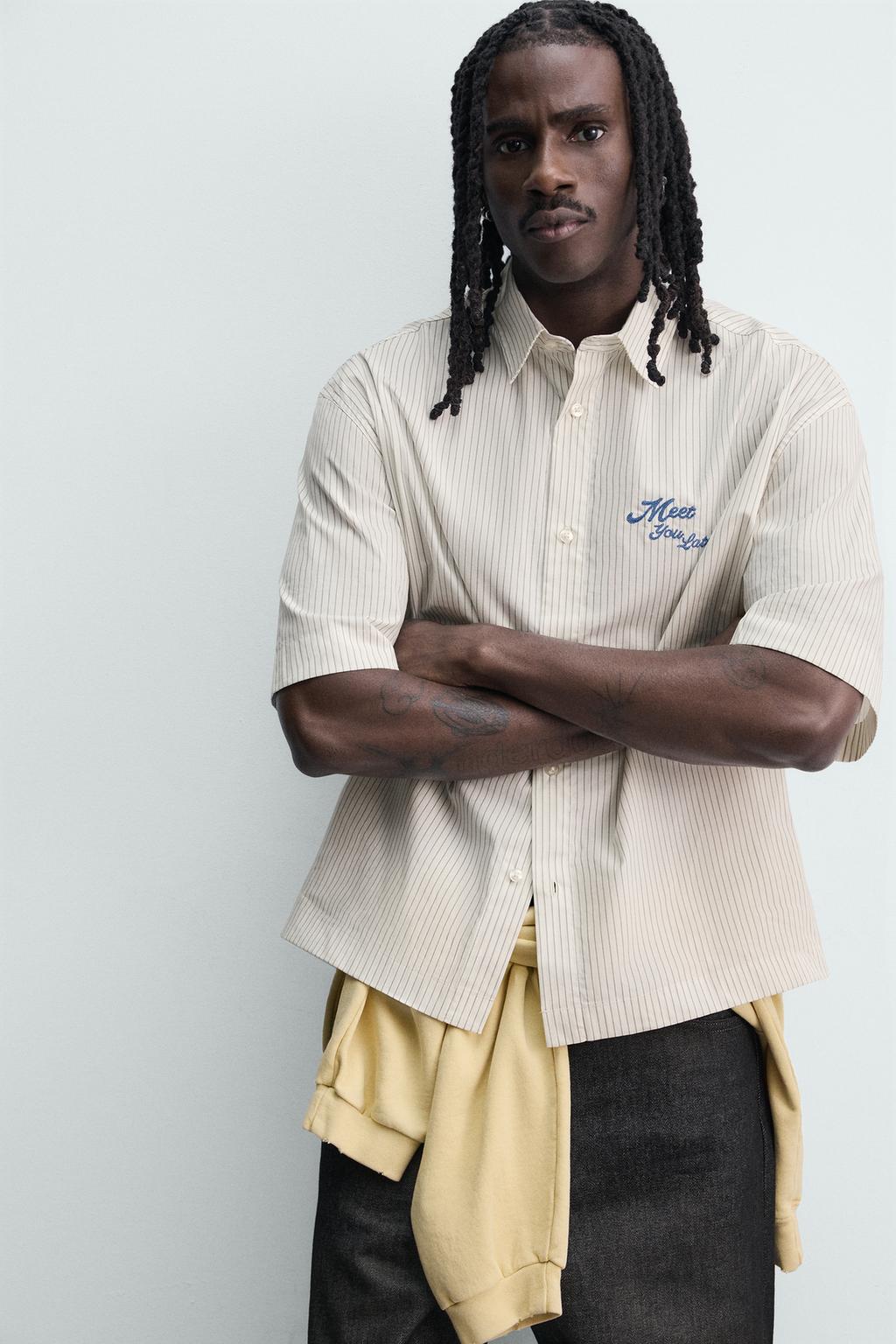 РУБАШКА В ПОЛОСКУ С КОМБИНИРОВАННЫМ ПРИНТОМ