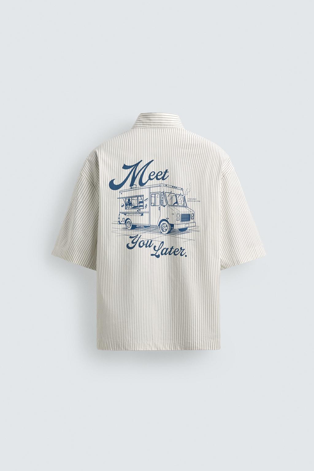 РУБАШКА В ПОЛОСКУ С КОМБИНИРОВАННЫМ ПРИНТОМ