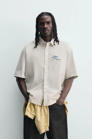 Рубашка в полоску с комбинированным принтом