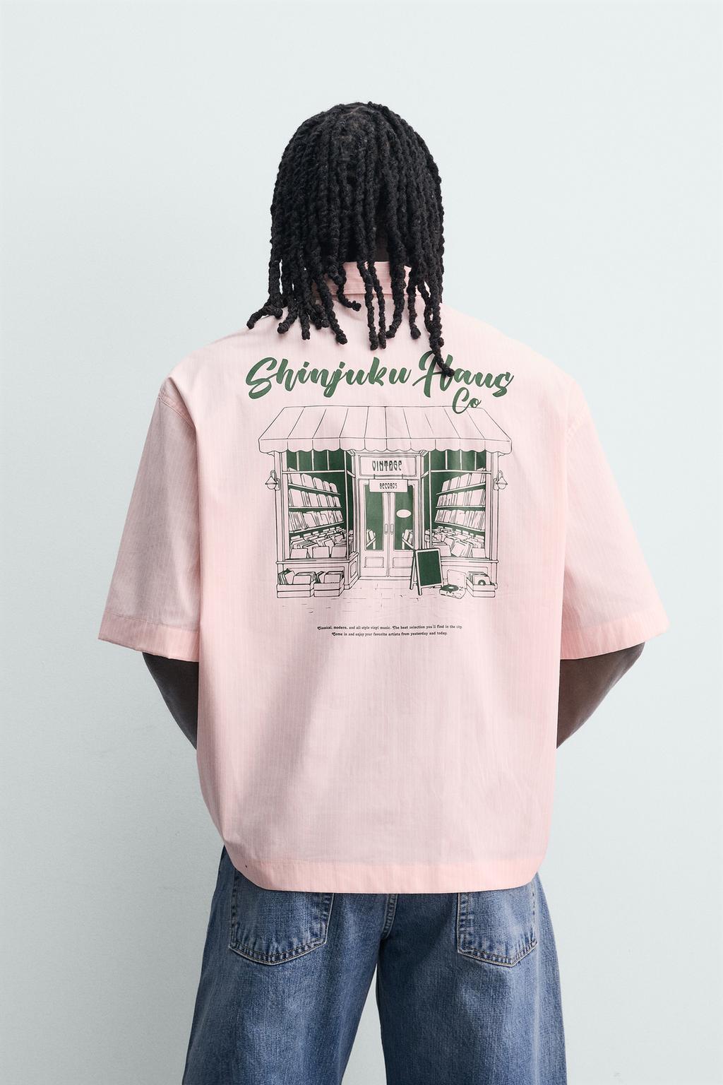 РУБАШКА В ПОЛОСКУ С КОМБИНИРОВАННЫМ ПРИНТОМ