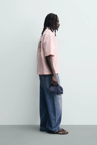 Рубашка в полоску с комбинированным принтом