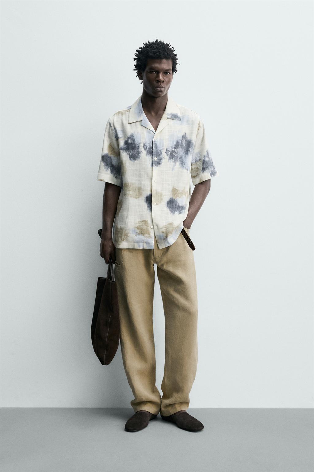 РУБАШКА СТРУЯЩЕГОСЯ ПОКРОЯ С АБСТРАКТНЫМ ПРИНТОМ