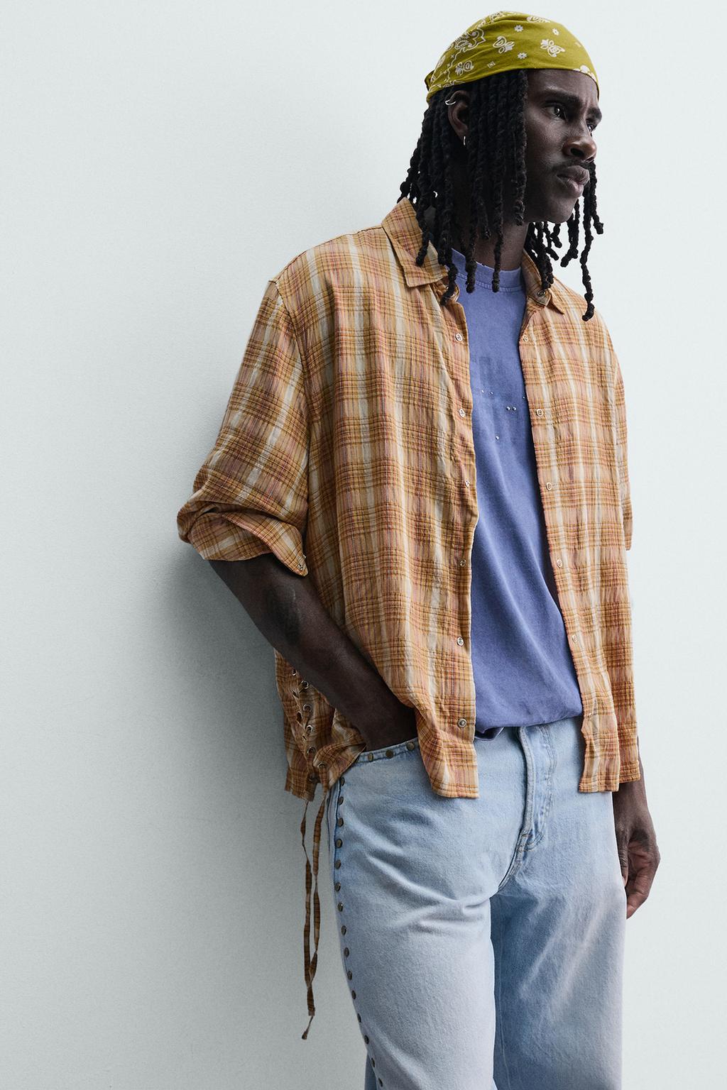 РУБАШКА СВОБОДНОГО КРОЯ В КЛЕТКУ С ЗАВЯЗКАМИ