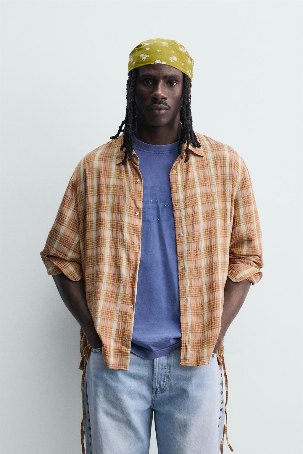 РУБАШКА СВОБОДНОГО КРОЯ В КЛЕТКУ С ЗАВЯЗКАМИ