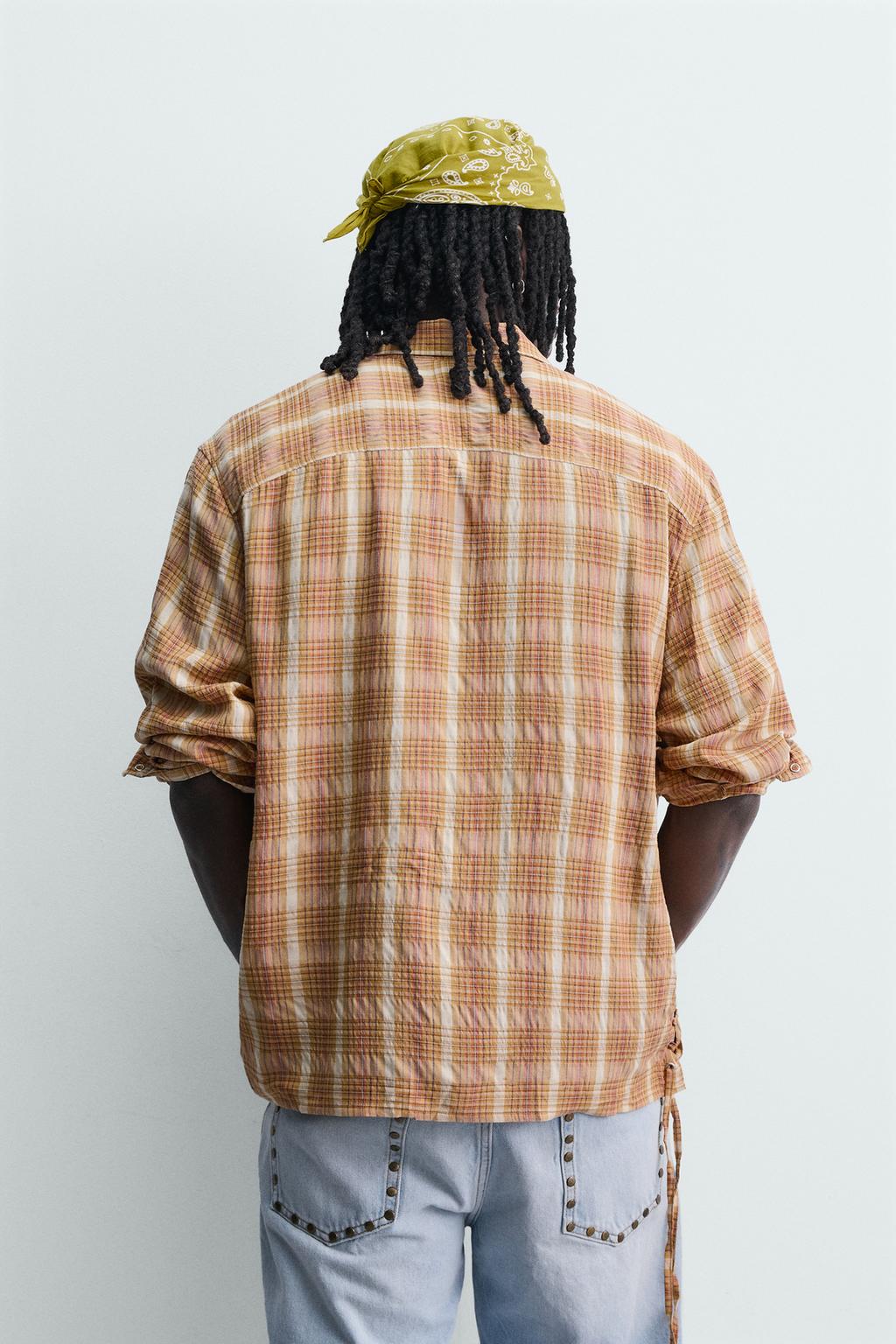 РУБАШКА СВОБОДНОГО КРОЯ В КЛЕТКУ С ЗАВЯЗКАМИ