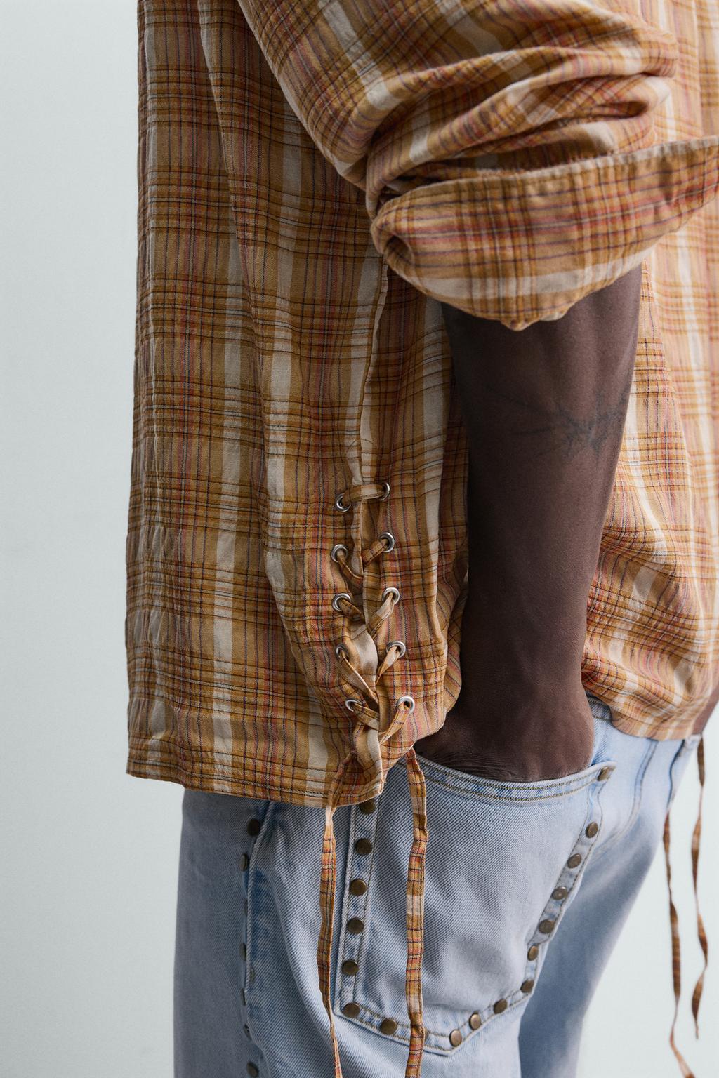 РУБАШКА СВОБОДНОГО КРОЯ В КЛЕТКУ С ЗАВЯЗКАМИ