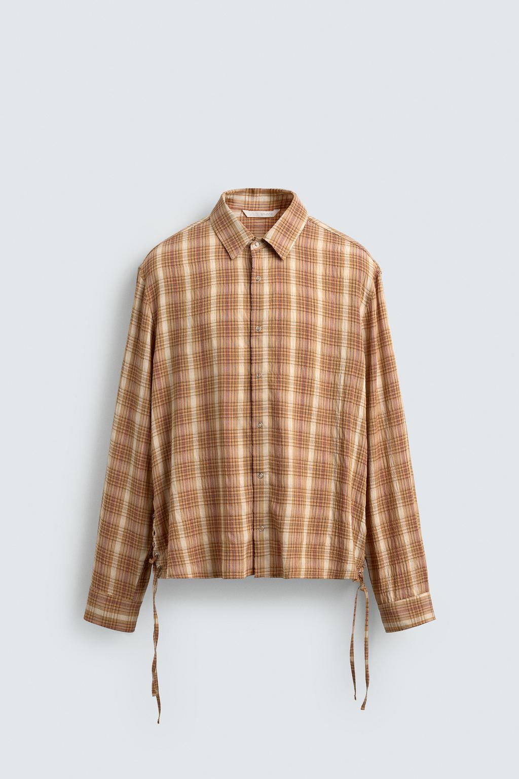 РУБАШКА СВОБОДНОГО КРОЯ В КЛЕТКУ С ЗАВЯЗКАМИ