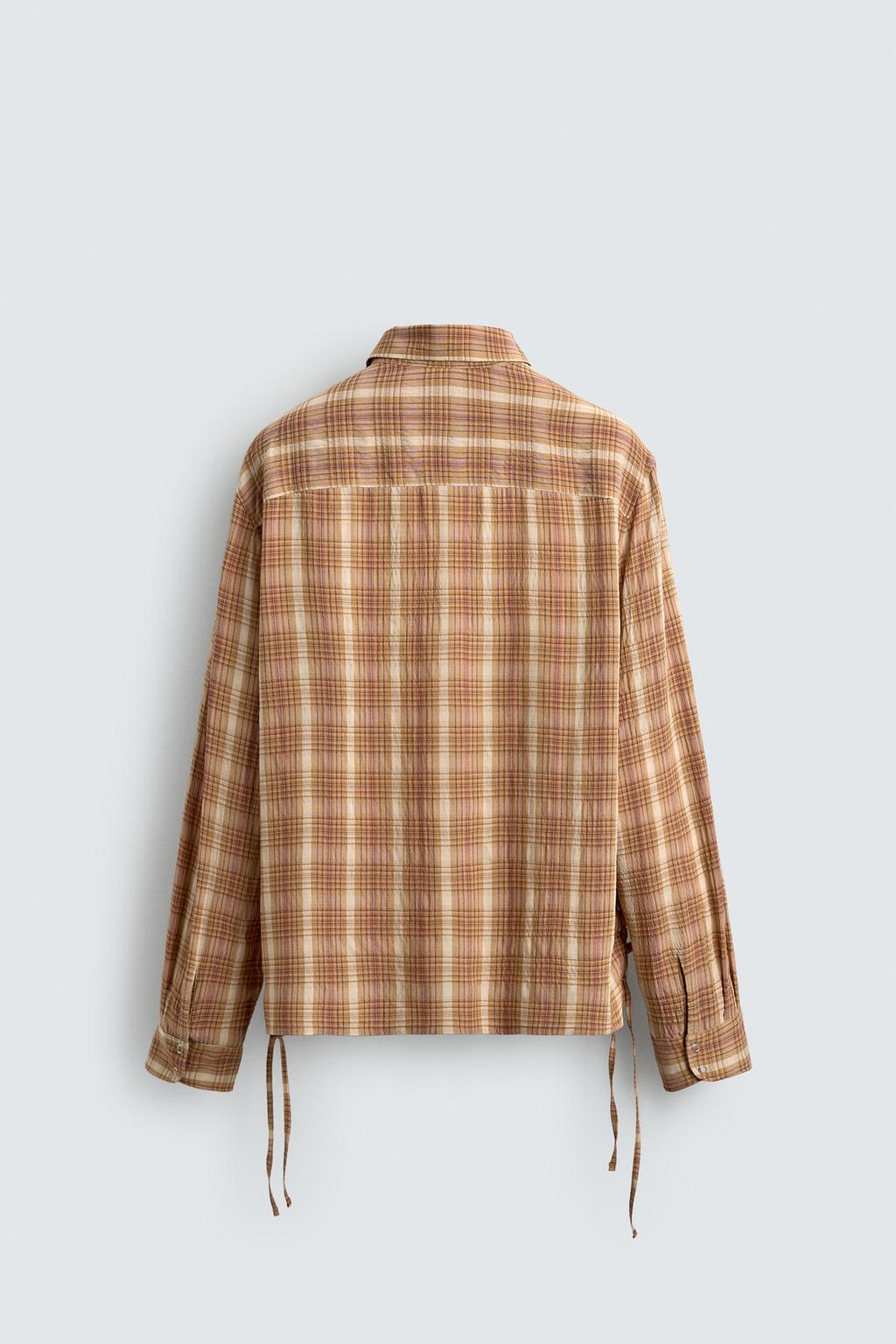 РУБАШКА СВОБОДНОГО КРОЯ В КЛЕТКУ С ЗАВЯЗКАМИ
