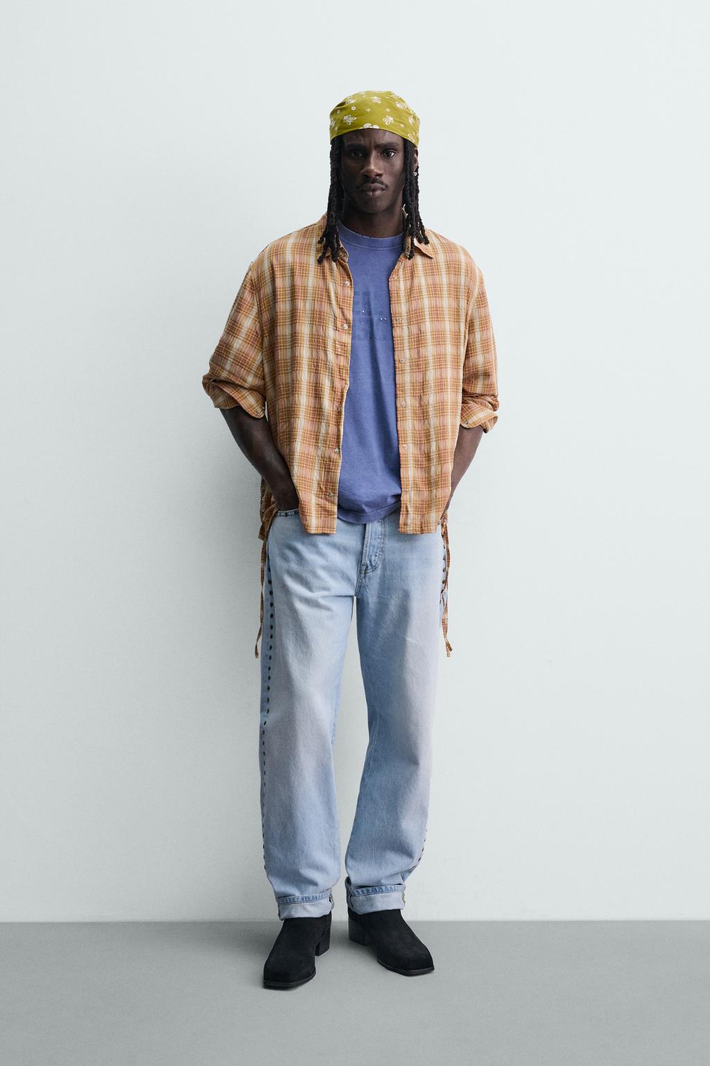 РУБАШКА СВОБОДНОГО КРОЯ В КЛЕТКУ С ЗАВЯЗКАМИ