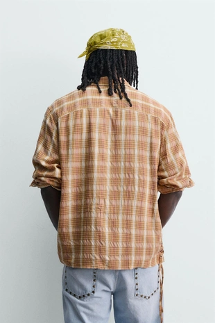 Рубашка свободного кроя в клетку с завязками- Заказать в России