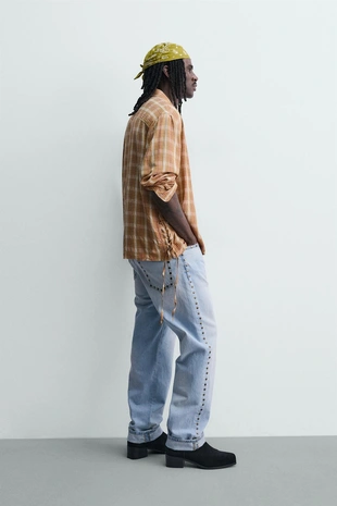 Рубашка свободного кроя в клетку с завязками- Заказать в России