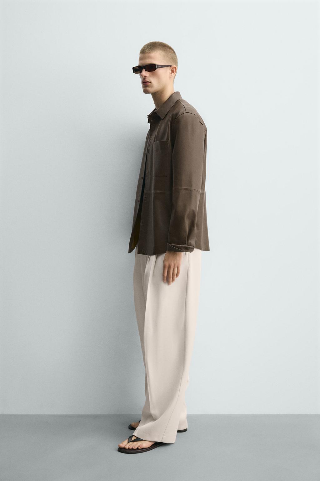 КОЖАНАЯ РУБАШКА С КАРМАНОМ